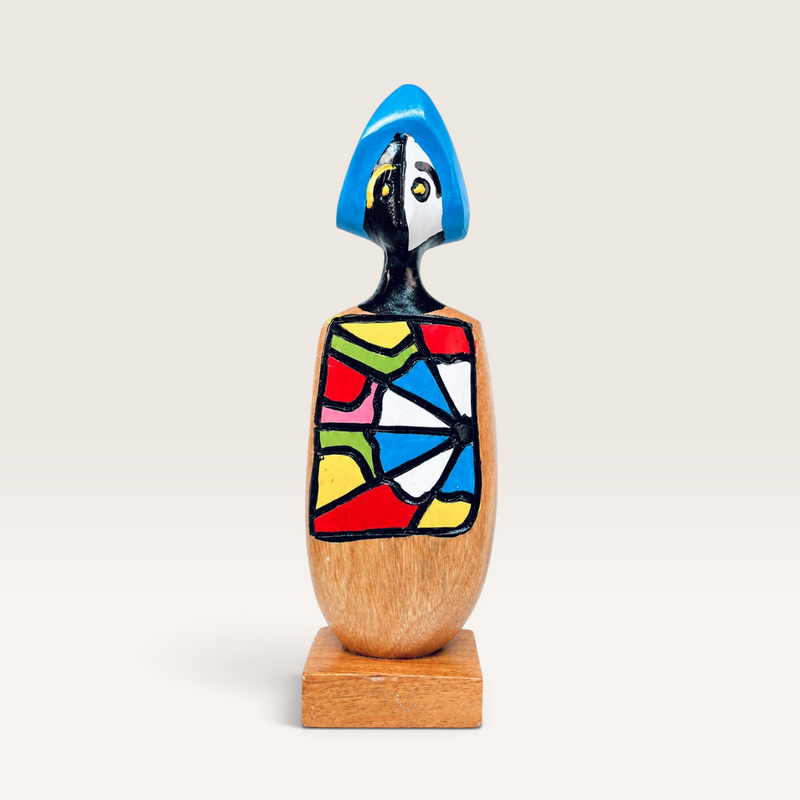 Vintage Frank Coronado Abstract Cubist Wooden Totem Sculpture – Dominican Folk Art