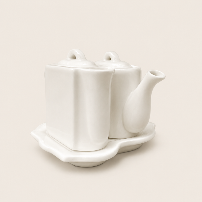 Vintage Restoration Hardware ceramic tea/condiment sets, circa 2001.