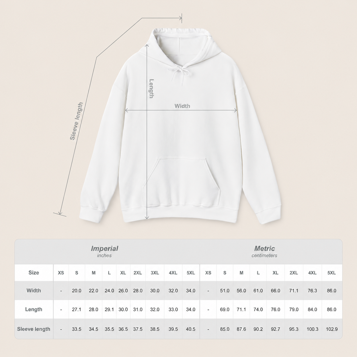 I Love Lake Ontario Hoodie - size guide chart