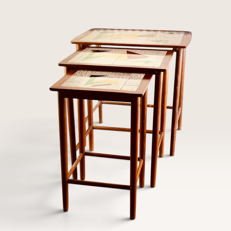 Mid-Century Danish Modern Teak & Ceramic Tile Nesting Tables (Set of 3)