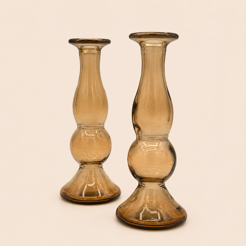 Vintage Amber Glass Candlestick Holders