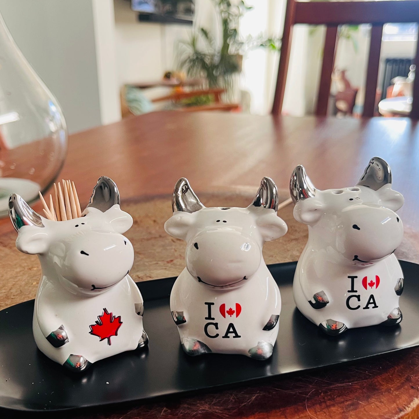 I Love Canada Cows Salt and Pepper Shakers with Tooth-pic Holder