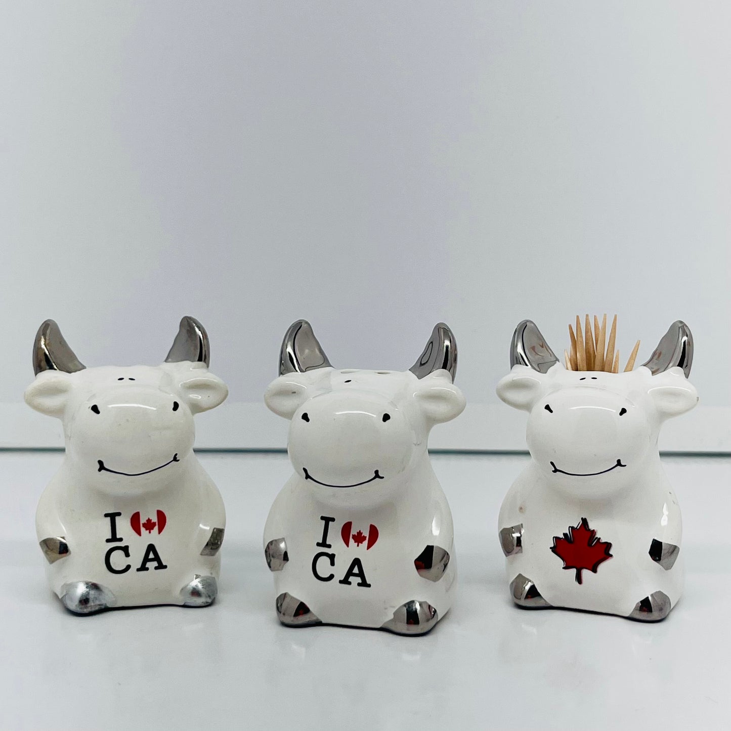 I Love Canada Cows Salt and Pepper Shakers with Tooth-pic Holder