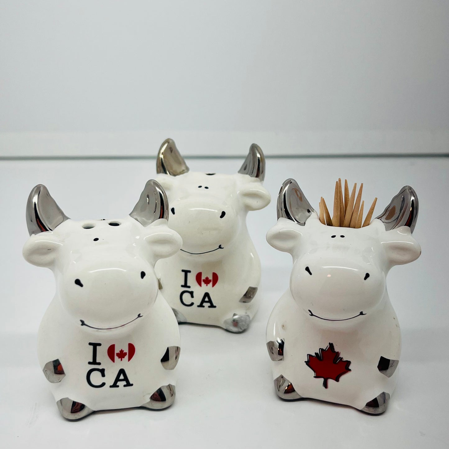 I Love Canada Cows Salt and Pepper Shakers with Tooth-pic Holder