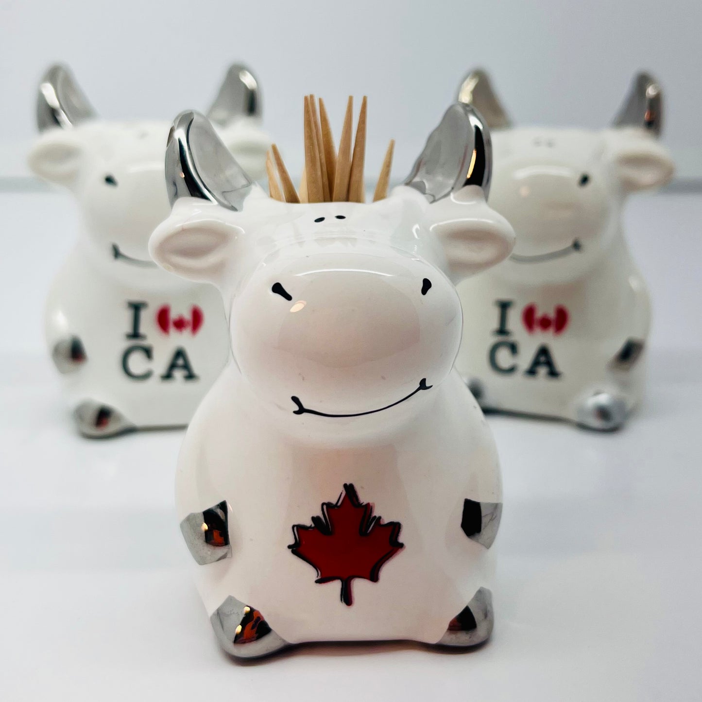 I Love Canada Cows Salt and Pepper Shakers with Tooth-pic Holder