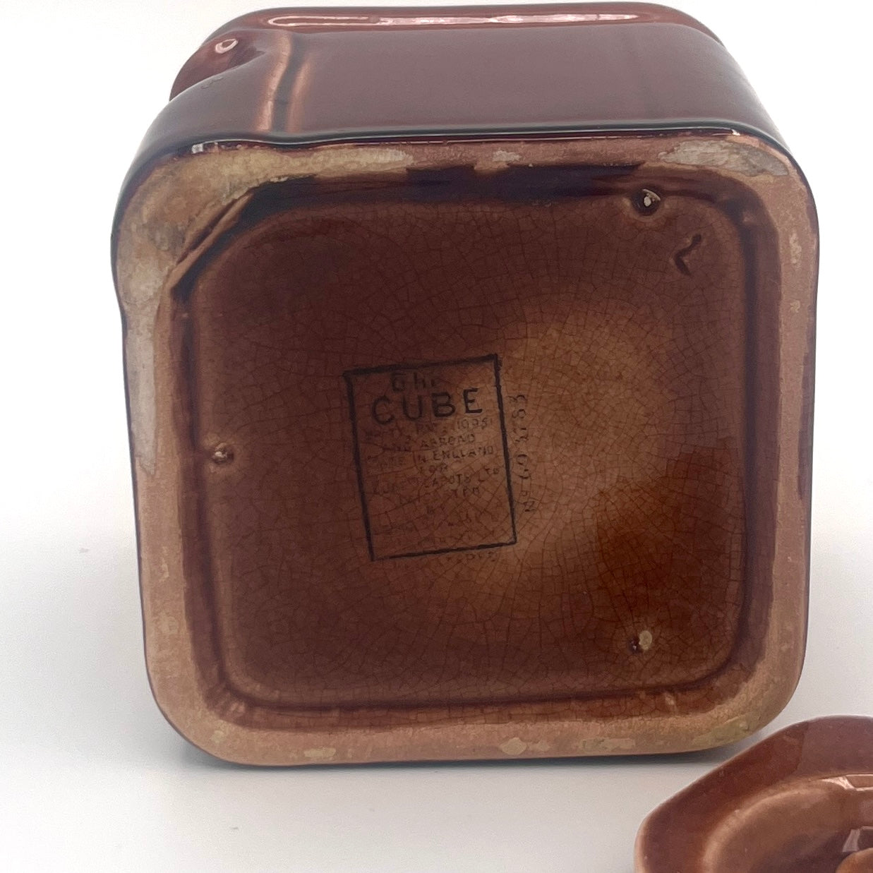 Vintage 1930s Art Deco "The Cube" Ceramic Teapot Base & Matching Lid – Speckled Brown Glaze by George Clews & Co.