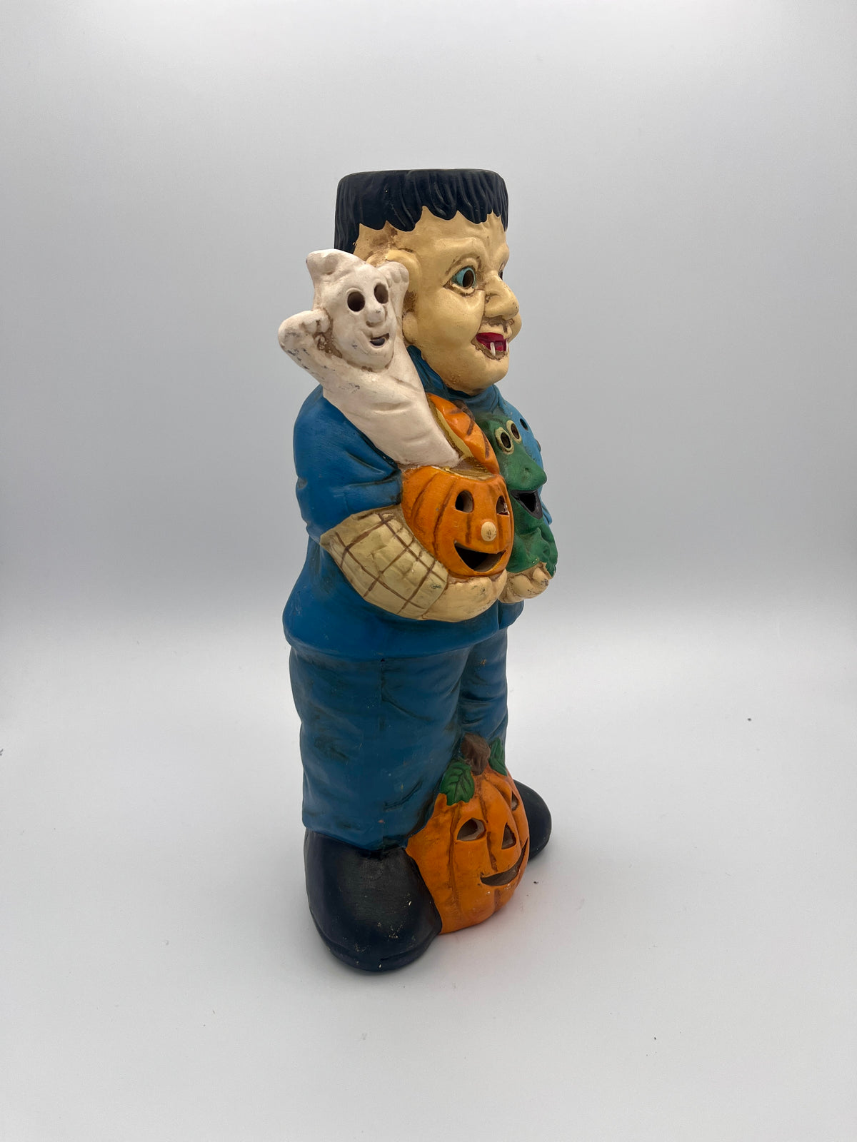 Frankenstein Halloween candle holder angled view