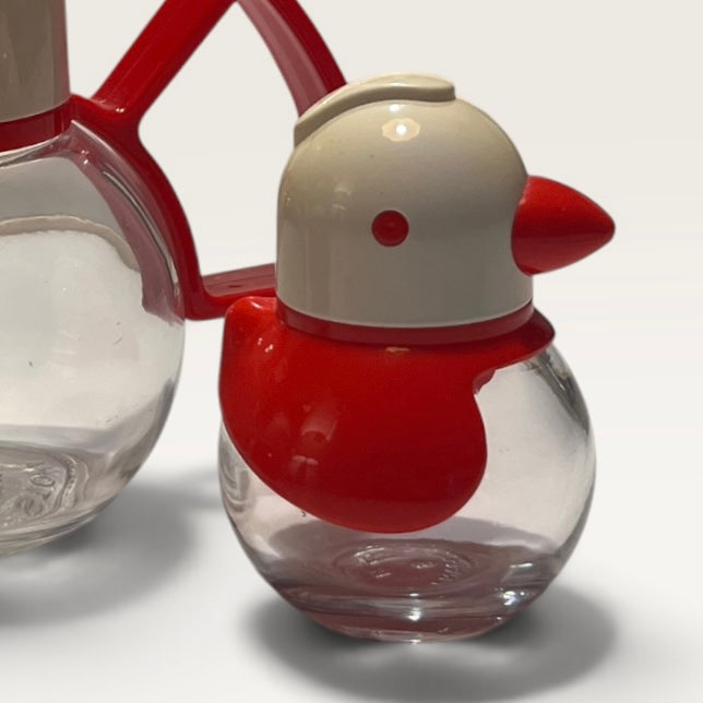 Vintage German-Made Red & Cream Bird Condiment Set – Cruet & Salt & Pepper Shakers