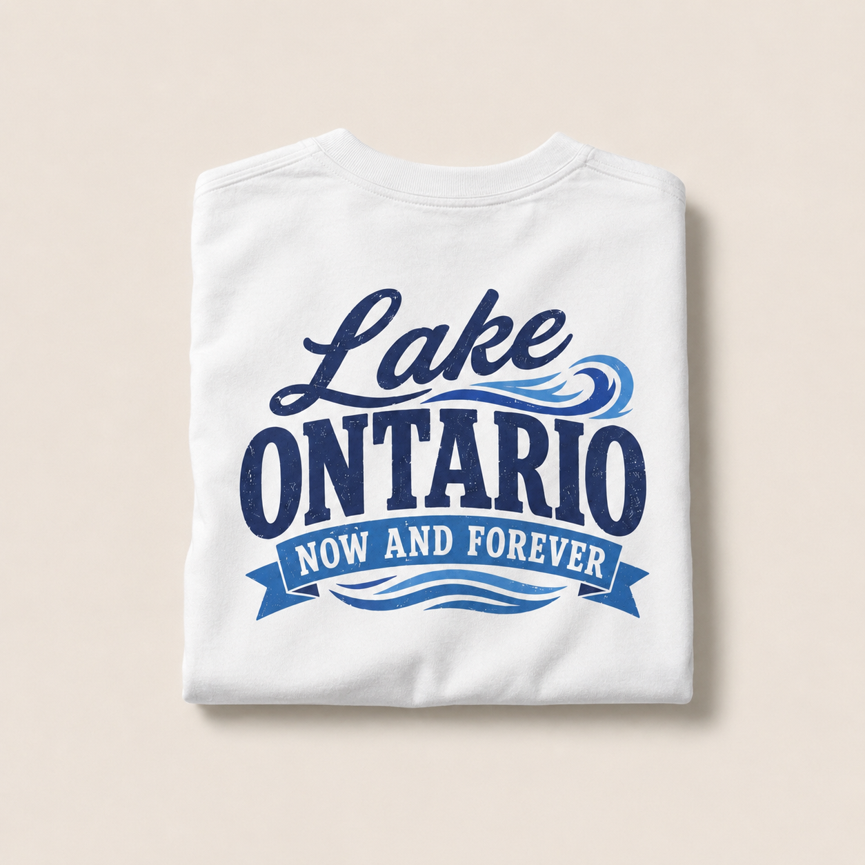 Lake Ontario Now And Forever Tee - folded front view showing chest logo