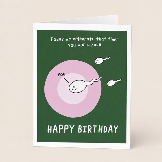 Birthday Card - Won The Race Funny Card