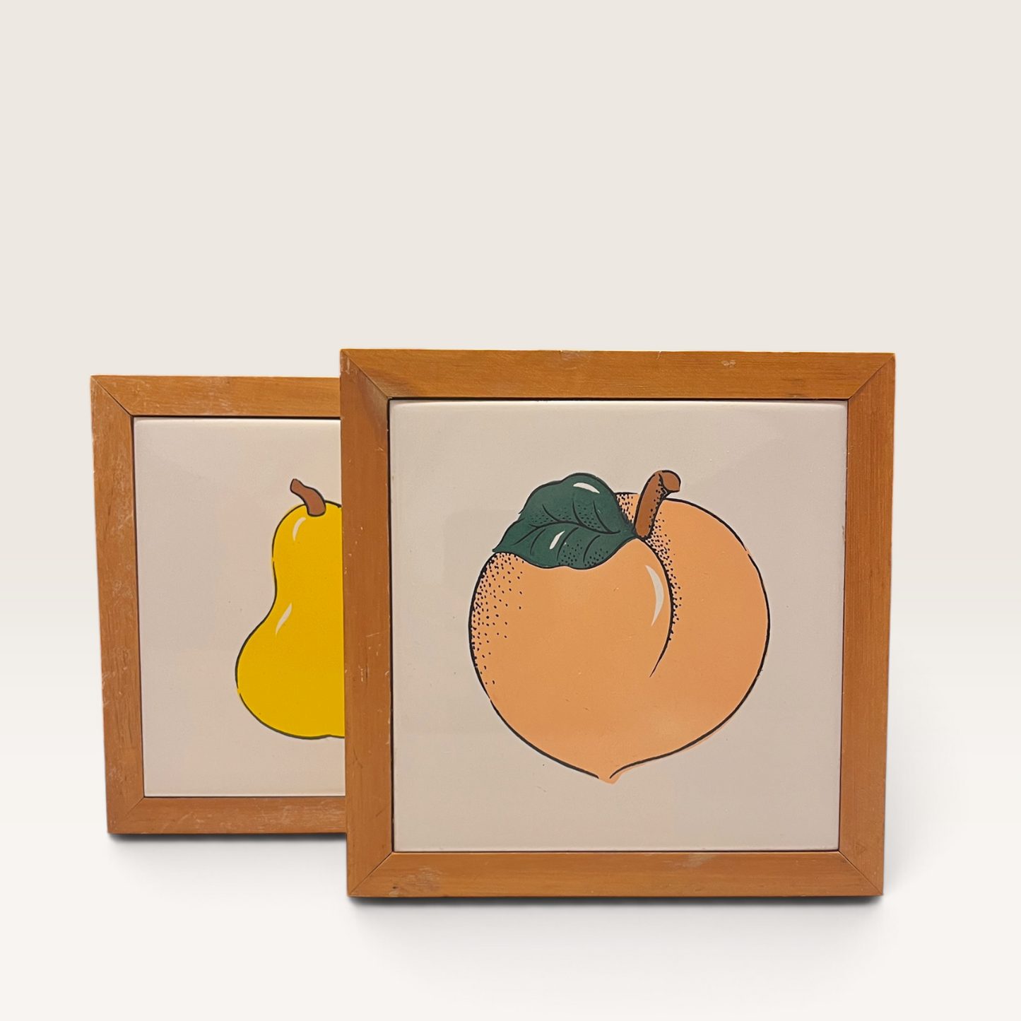 Vintage Wood Framed Pear and Peach Wall Tile (2 piece set)