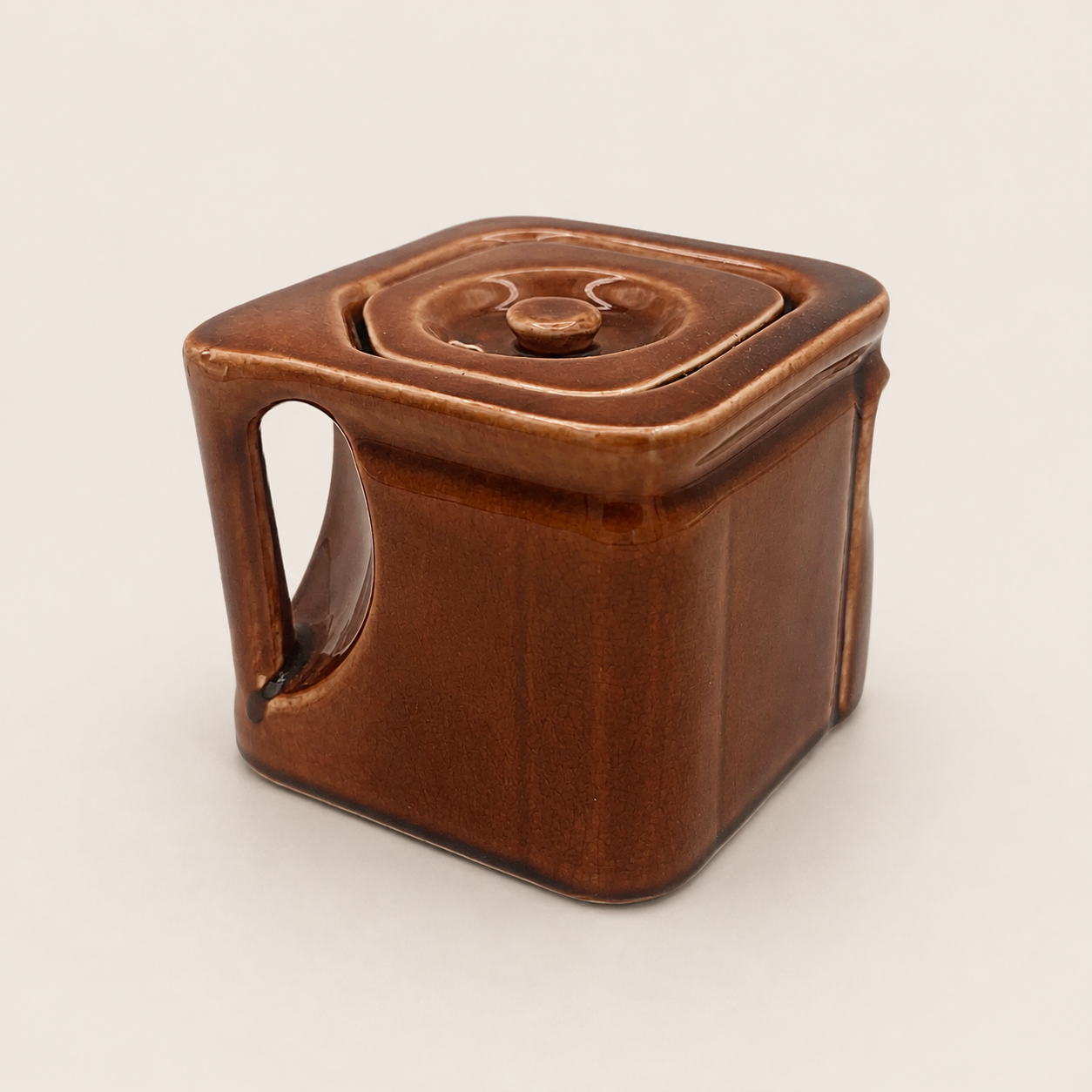 Vintage 1930s Art Deco "The Cube" Ceramic Teapot Base & Matching Lid – Speckled Brown Glaze by George Clews & Co.