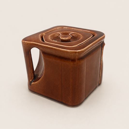 Vintage 1930s Art Deco "The Cube" Ceramic Teapot Base & Matching Lid – Speckled Brown Glaze by George Clews & Co.