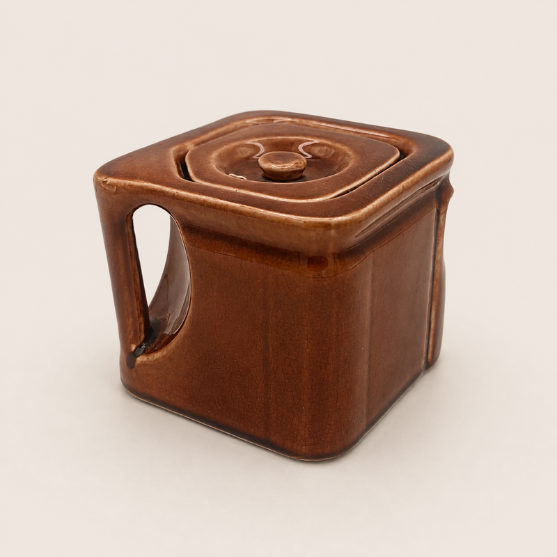 Vintage 1930s Art Deco "The Cube" Ceramic Teapot Base & Matching Lid – Speckled Brown Glaze by George Clews & Co.