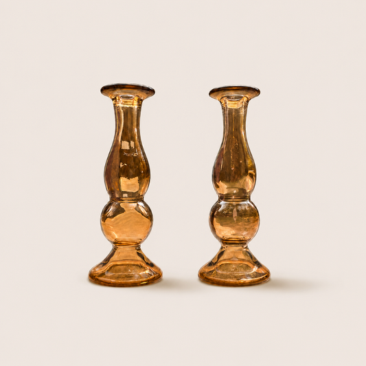 Vintage Amber Glass Candlestick Holders