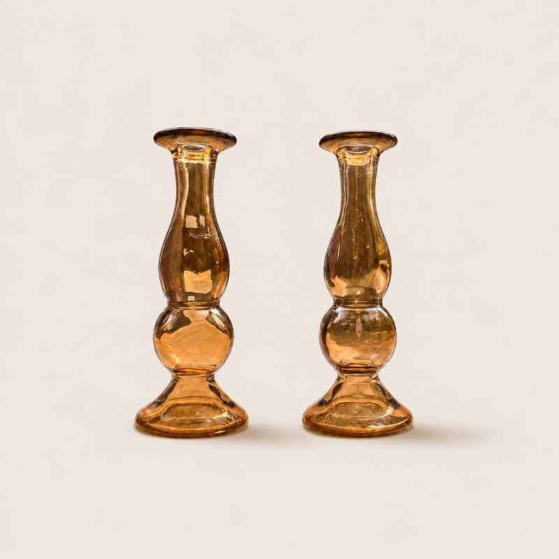 Vintage Amber Glass Candlestick Holders