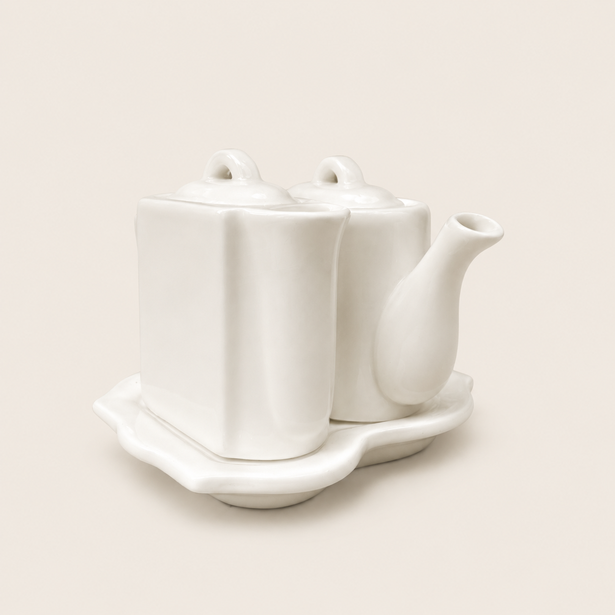 Vintage Restoration Hardware ceramic tea/condiment sets, circa 2001.