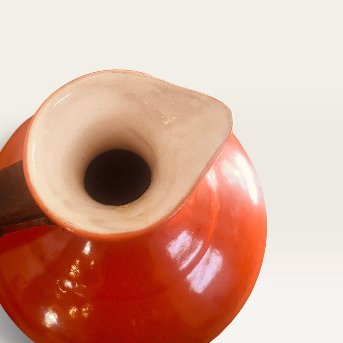 Vintage Bauer Pottery Orange Coffee Carafe with Wood Handle & Lid - MCM