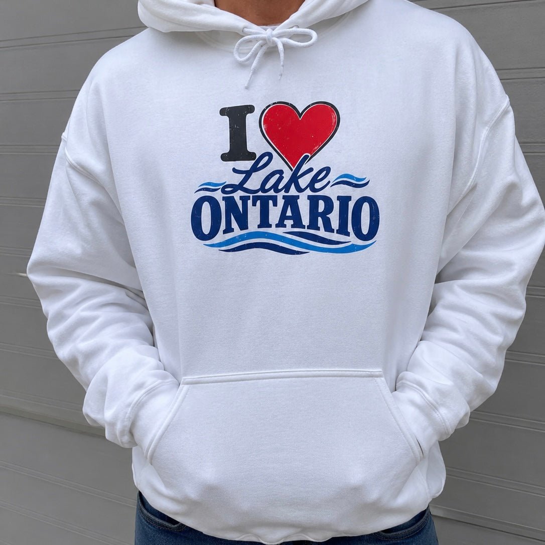 I Love Lake Ontario Hoodie - lifestyle front view worn by model