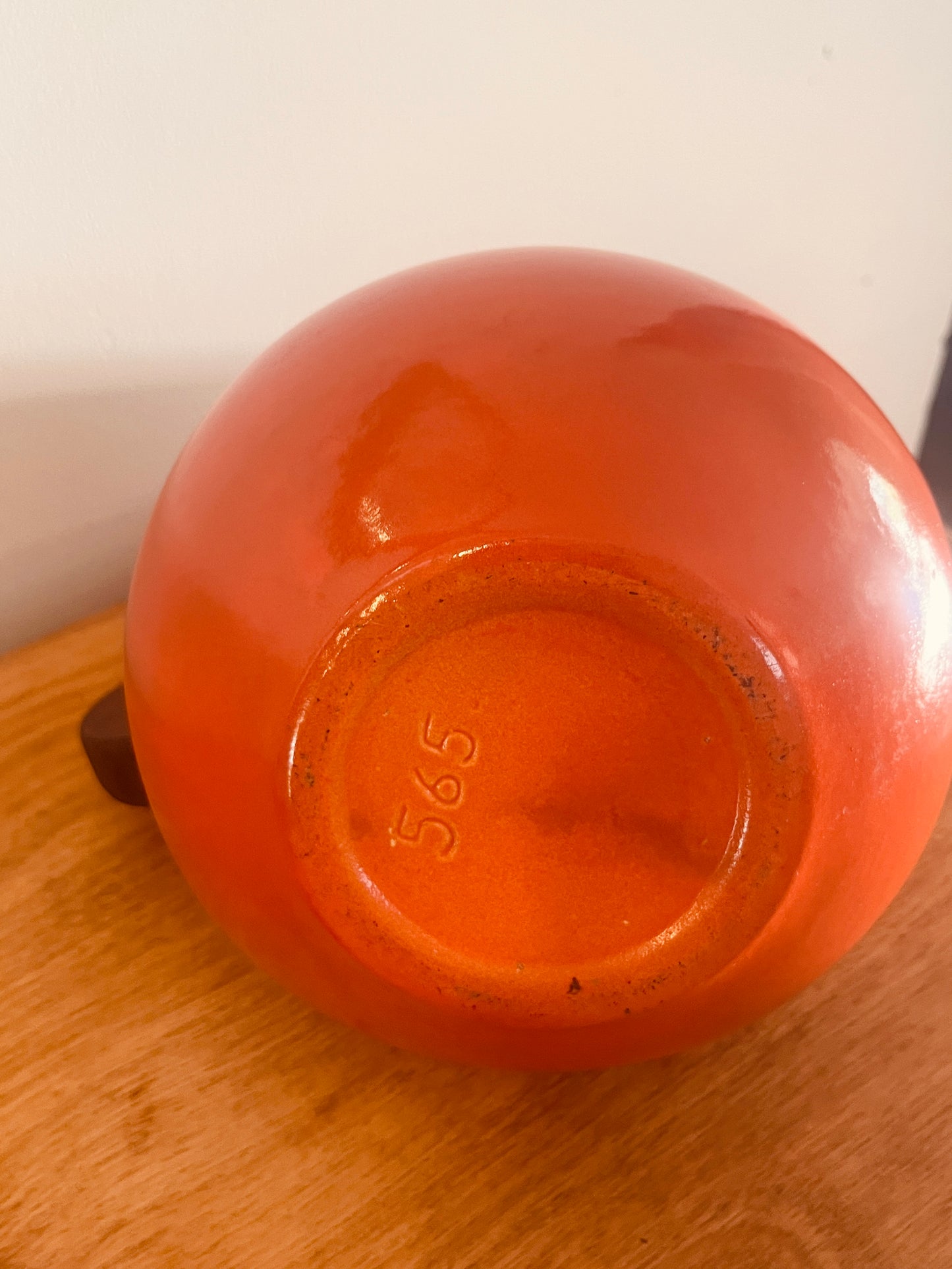 Vintage Bauer Pottery Orange Coffee Carafe with Wood Handle & Lid - MCM