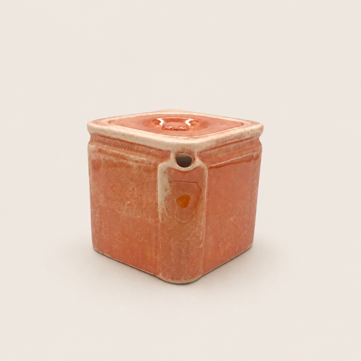 Vintage 1930s Art Deco "The Cube" Ceramic Teapot Base & Matching Lid – Speckled Orange-Brown Glaze by George Clews & Co.