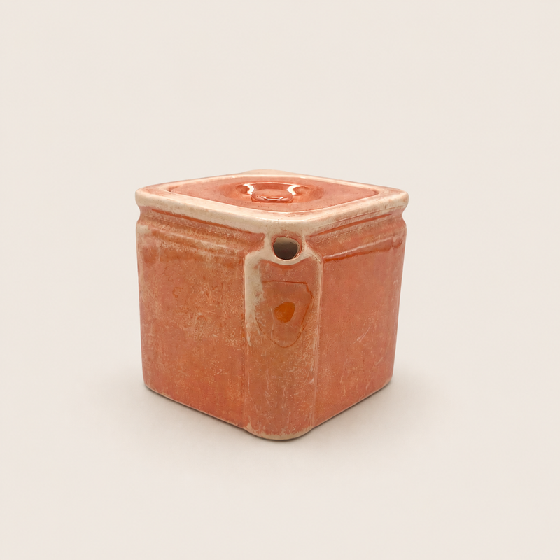 Vintage 1930s Art Deco "The Cube" Ceramic Teapot Base & Matching Lid – Speckled Orange-Brown Glaze by George Clews & Co.