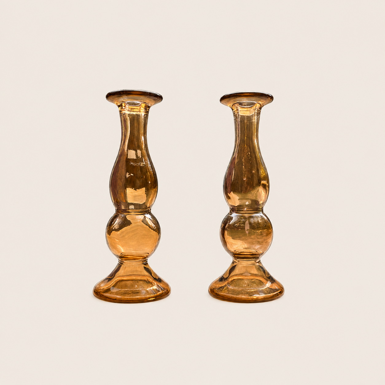Vintage Amber Glass Candlestick Holders