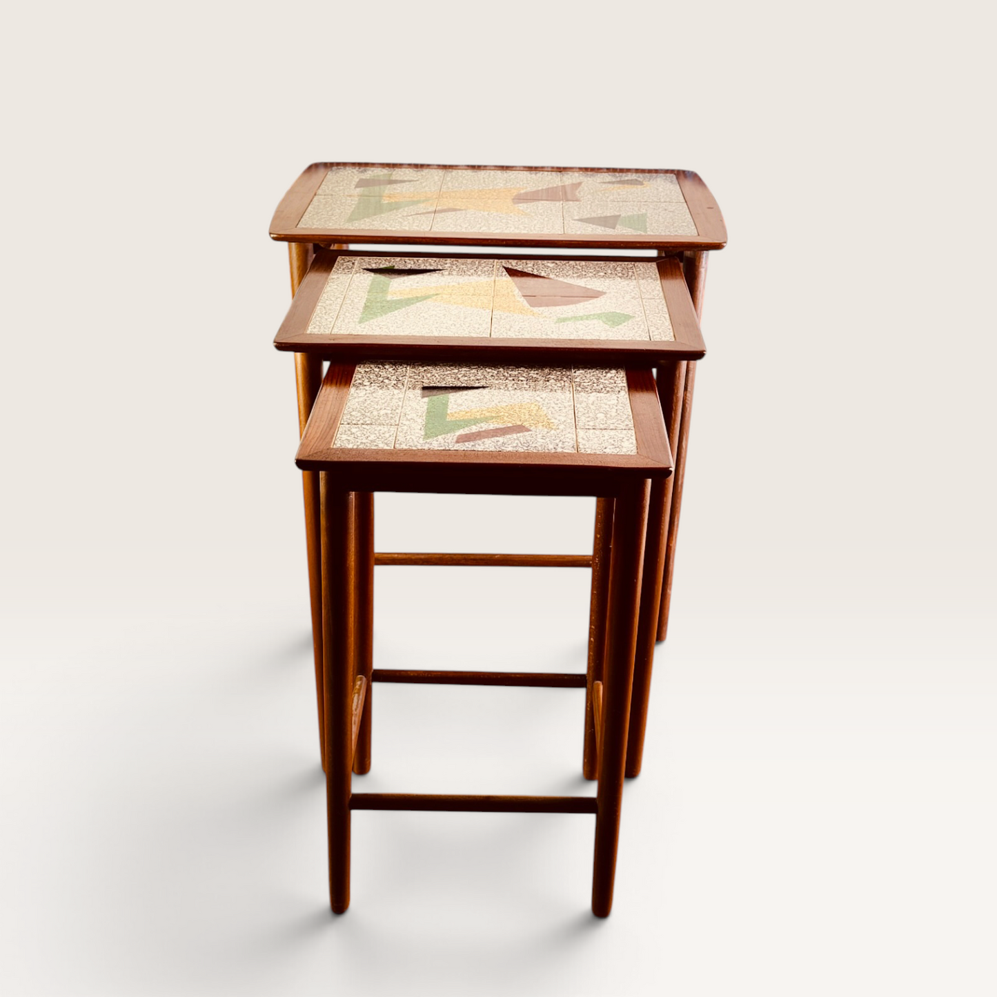 Mid-Century Danish Modern Teak & Ceramic Tile Nesting Tables (Set of 3)