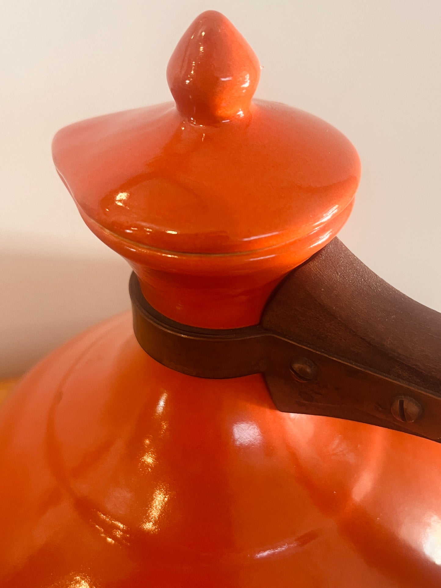 Vintage Bauer Pottery Orange Coffee Carafe with Wood Handle & Lid - MCM