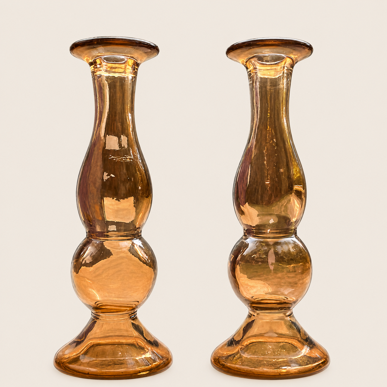 Vintage Amber Glass Candlestick Holders