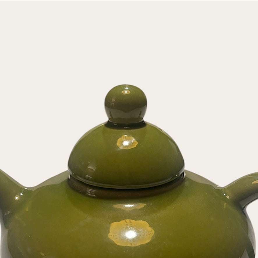 Vintage Art Deco Olive Green Teapot - 1930s Beauce Pottery "Flowerdale" No. 3320