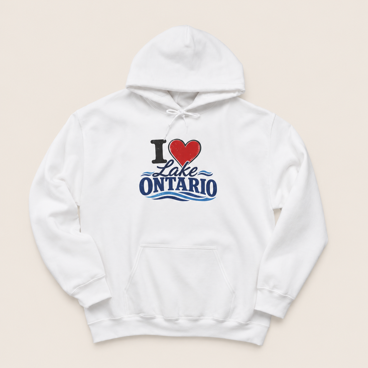 I Love Lake Ontario Hoodie - front flat lay with graphic detail