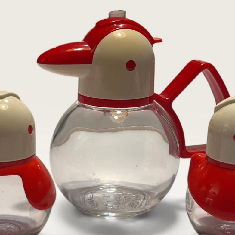 Vintage German-Made Red & Cream Bird Condiment Set – Cruet & Salt & Pepper Shakers