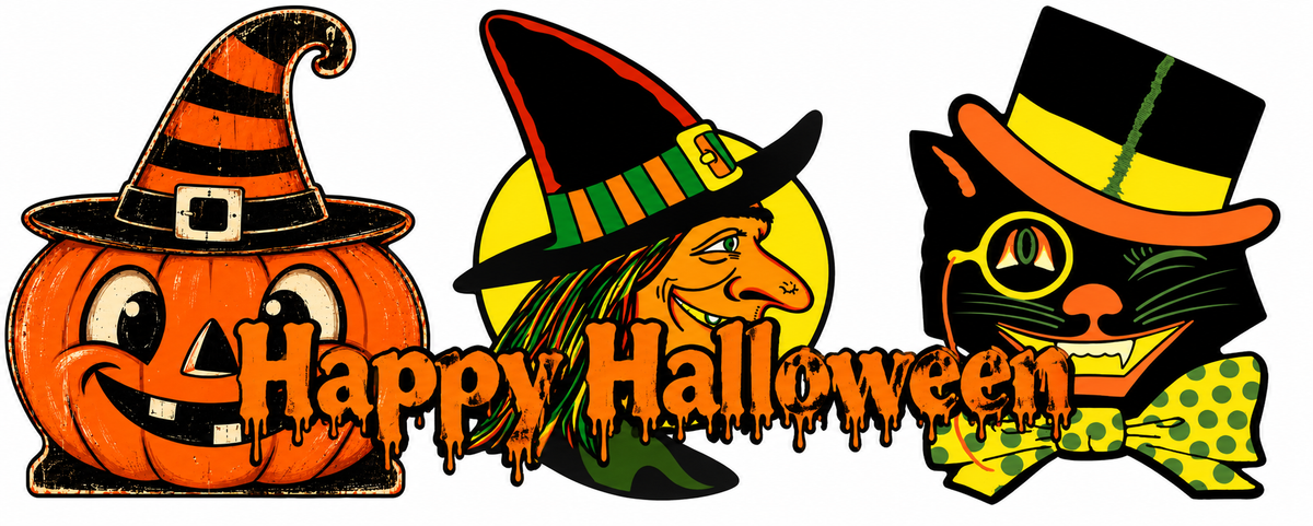 Retro Throwback Halloween Die-Cut Laminated Wall Decor