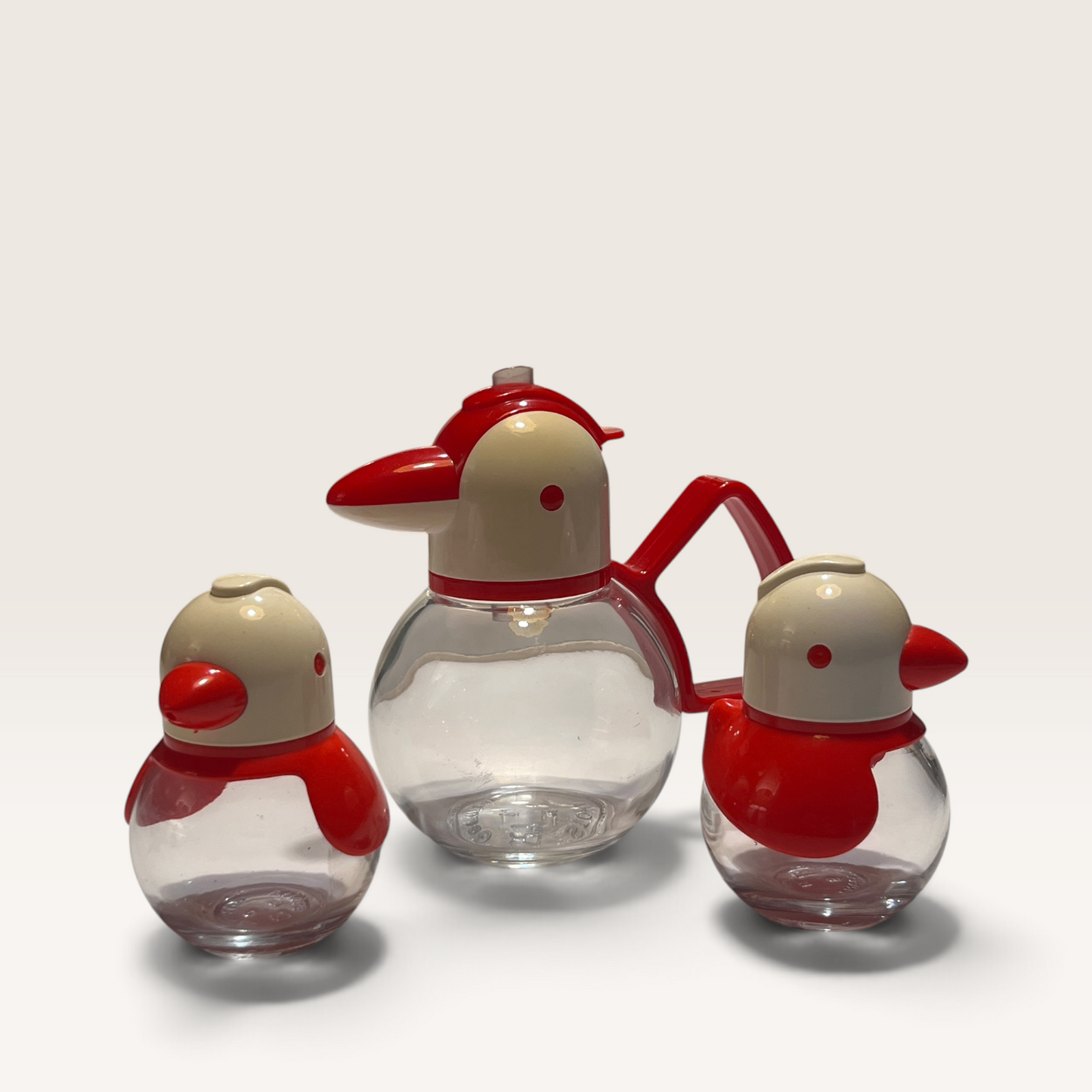 Vintage German-Made Red & Cream Bird Condiment Set – Cruet & Salt & Pepper Shakers