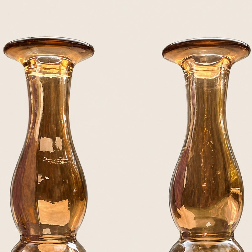 Vintage Amber Glass Candlestick Holders