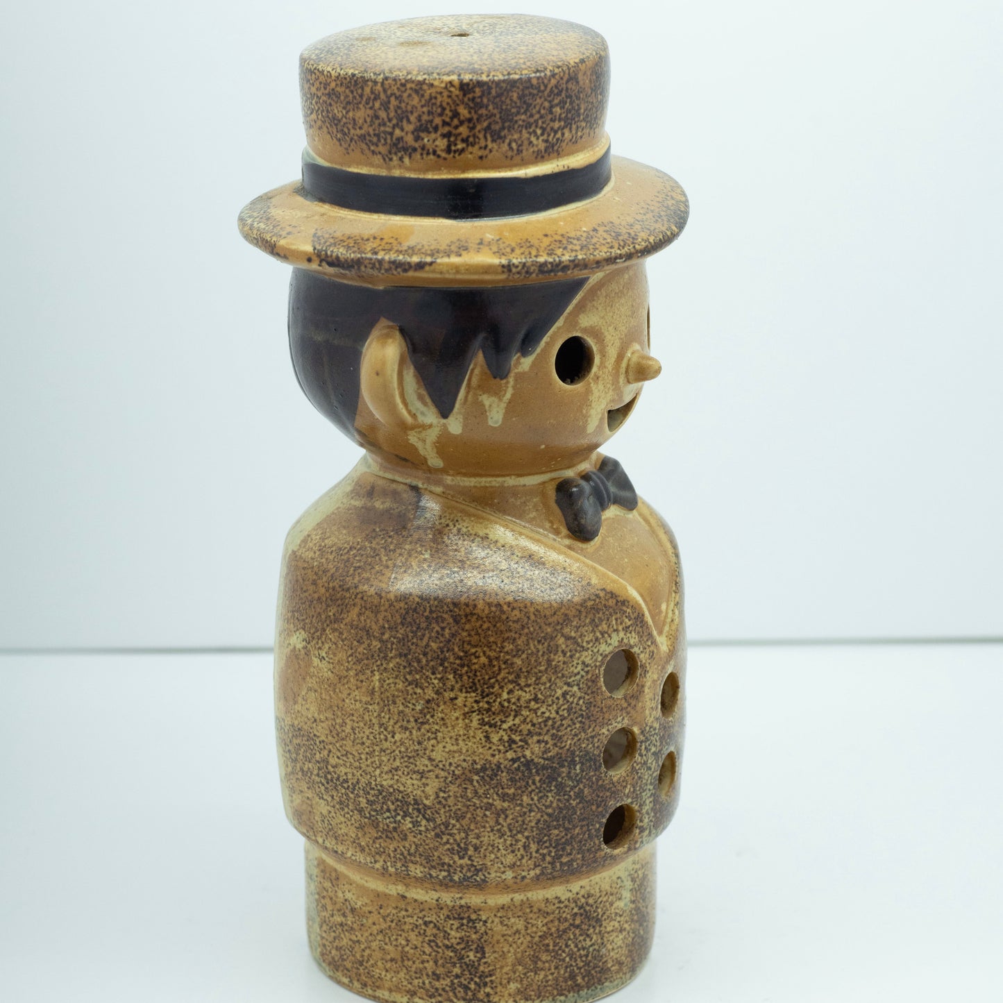 Vintage Nagoya Japan Stoneware Candle / Incense Holder Retro Man with Hat