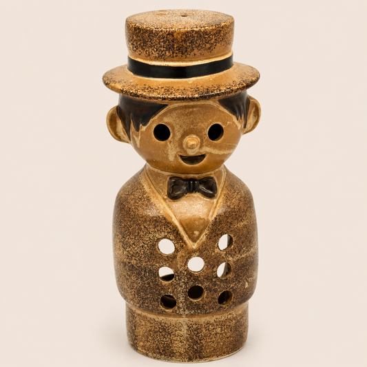 Vintage Nagoya Japan Stoneware Candle / Incense Holder Retro Man with Hat