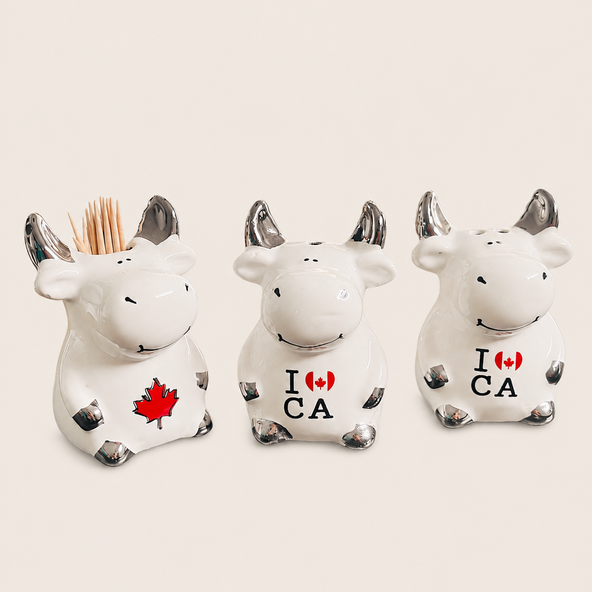 I Love Canada Cows Salt and Pepper Shakers with Tooth-pic Holder