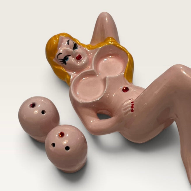 Vintage 1950s "Spice of Life" Naughty Pin-Up Girl Salt & Pepper Shakers
