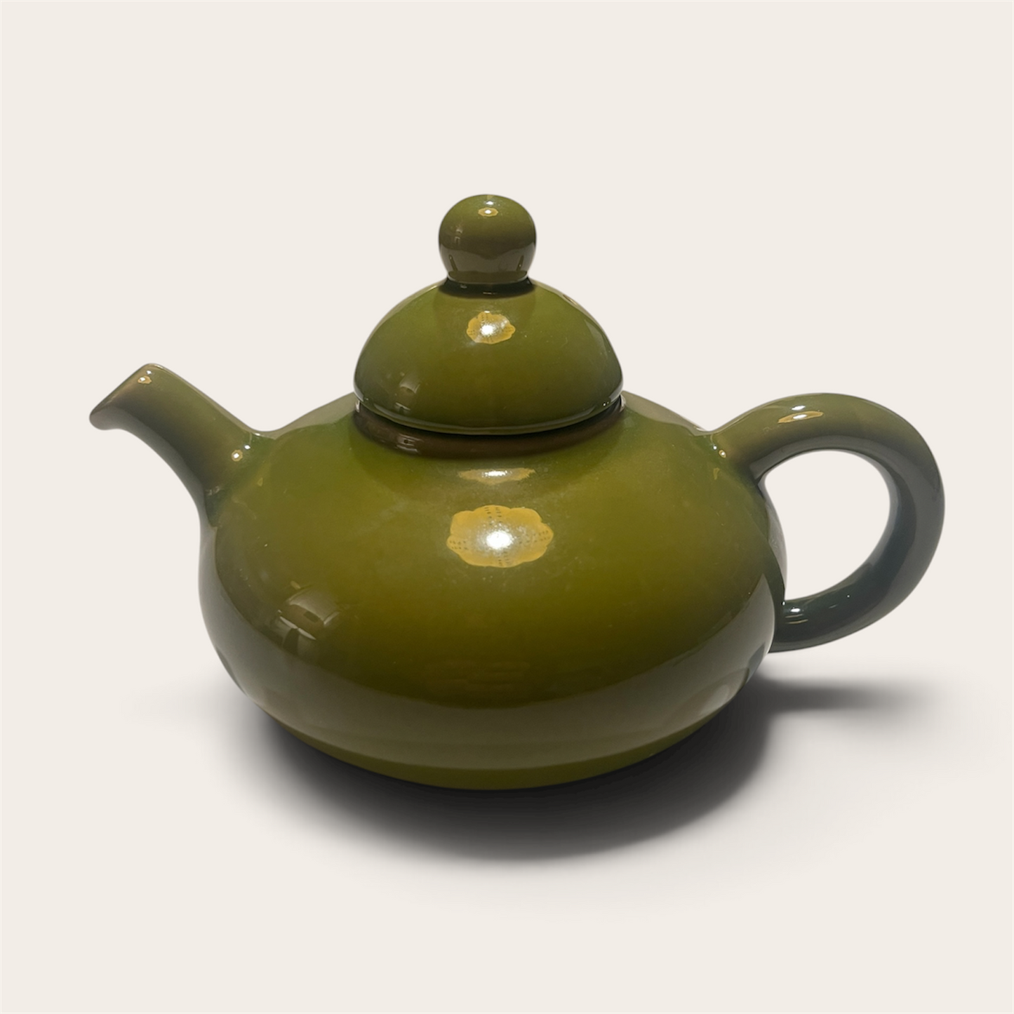 Vintage Art Deco Olive Green Teapot - 1930s Beauce Pottery "Flowerdale" No. 3320