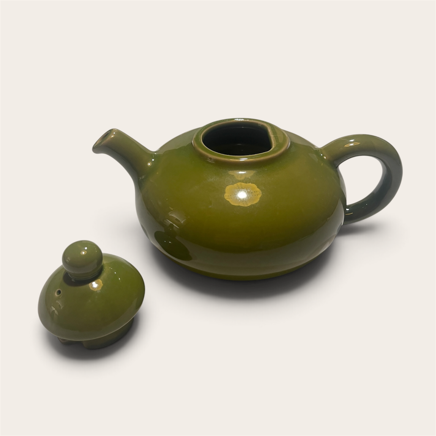 Vintage Art Deco Olive Green Teapot - 1930s Beauce Pottery "Flowerdale" No. 3320