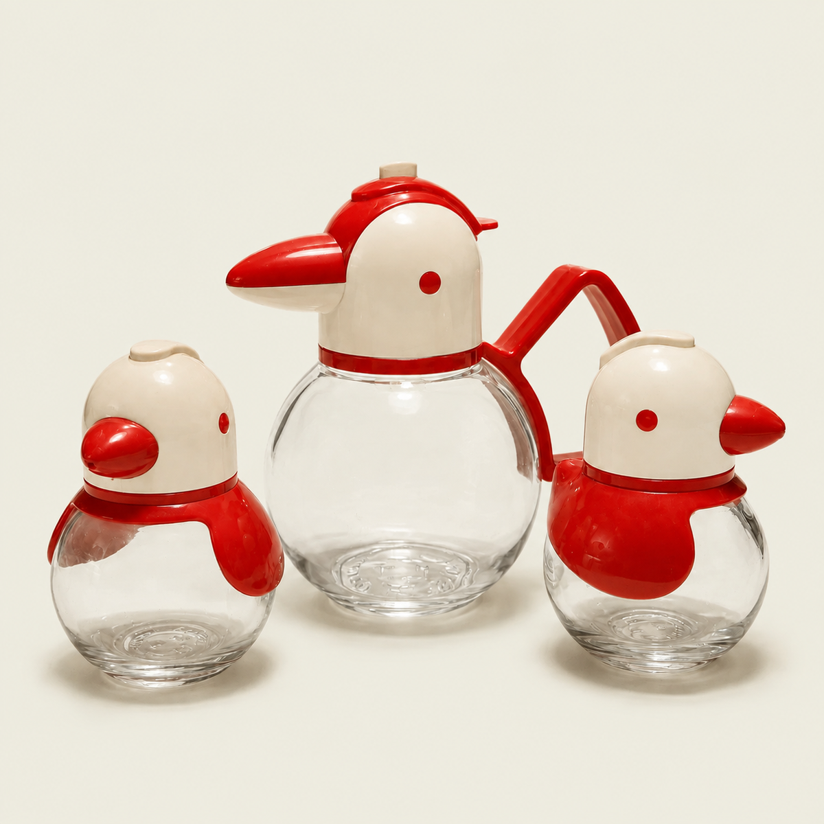 Vintage German-Made Red & Cream Bird Condiment Set – Cruet & Salt & Pepper Shakers