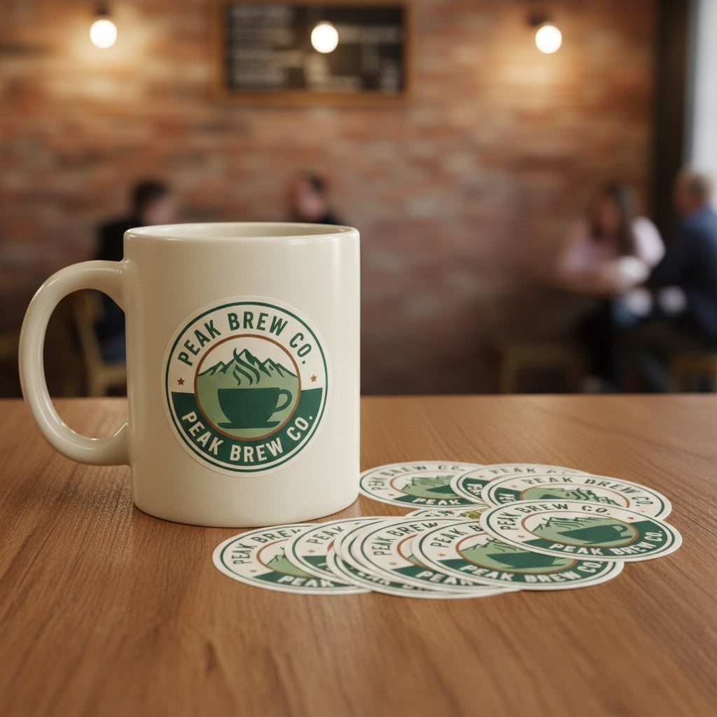 Bundle and Save - Custom 11oz Coffee Mug + 24 count Custom Sticker Bundle