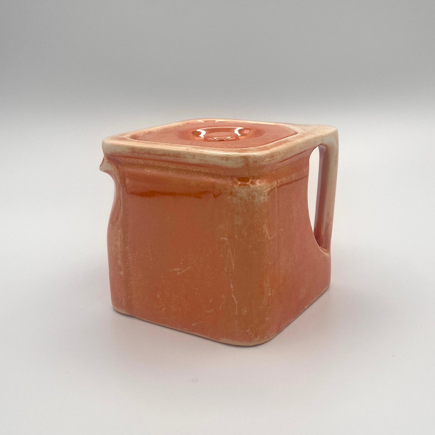 Vintage 1930s Art Deco "The Cube" Ceramic Teapot Base & Matching Lid – Speckled Orange-Brown Glaze by George Clews & Co.