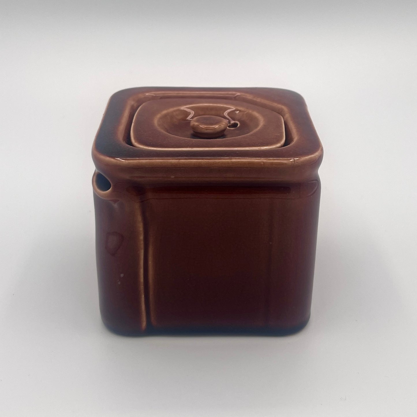 Vintage 1930s Art Deco "The Cube" Ceramic Teapot Base & Matching Lid – Speckled Brown Glaze by George Clews & Co.