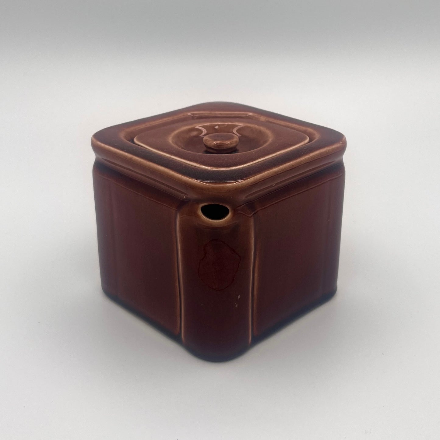 Vintage 1930s Art Deco "The Cube" Ceramic Teapot Base & Matching Lid – Speckled Brown Glaze by George Clews & Co.