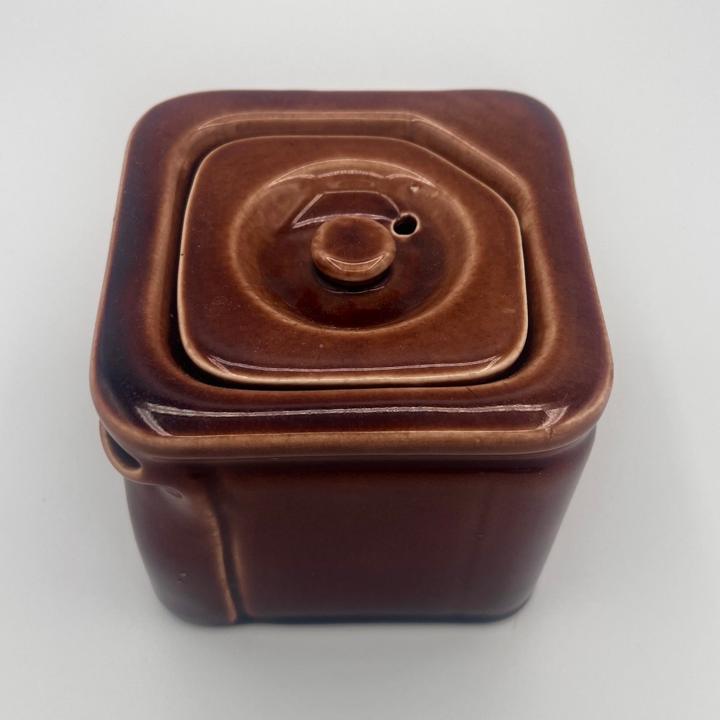 Vintage 1930s Art Deco "The Cube" Ceramic Teapot Base & Matching Lid – Speckled Brown Glaze by George Clews & Co.