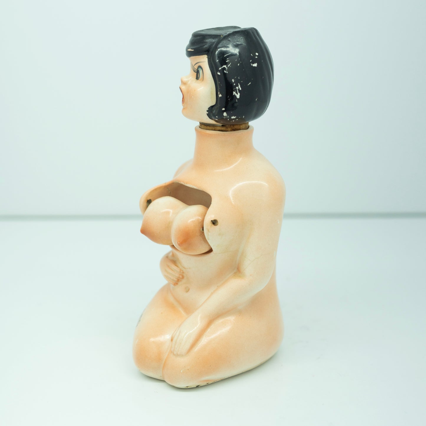 Risqué Ceramic Whiskey Bottle Gal 1950's  - Corked Bottle