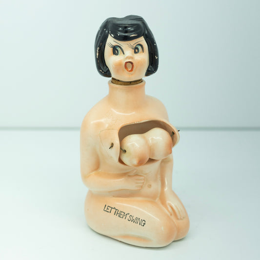 Risqué Ceramic Whiskey Bottle Gal 1950's  - Corked Bottle